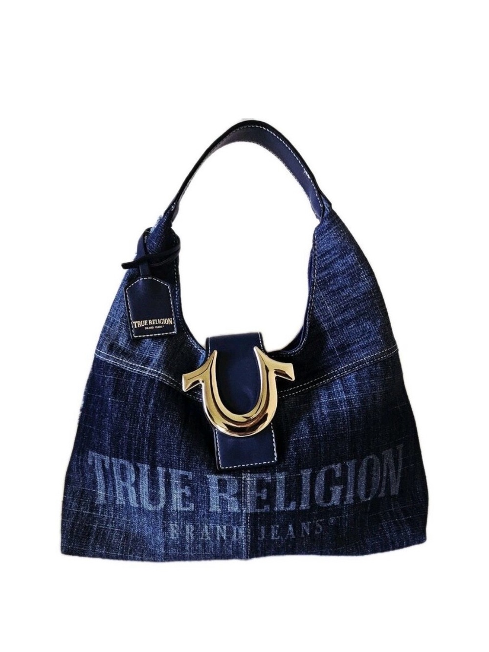 True Religion Dark Blue Denim Shoulder Bag with Horseshoe